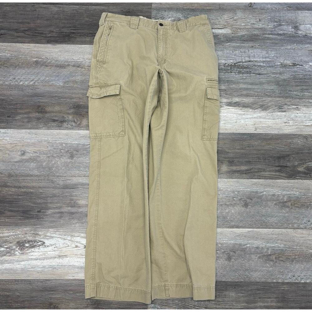 Eddie Bauer Tan Mens 36x33 Utility Fit Ripstop Khaki Cargo Pants Loose Straight